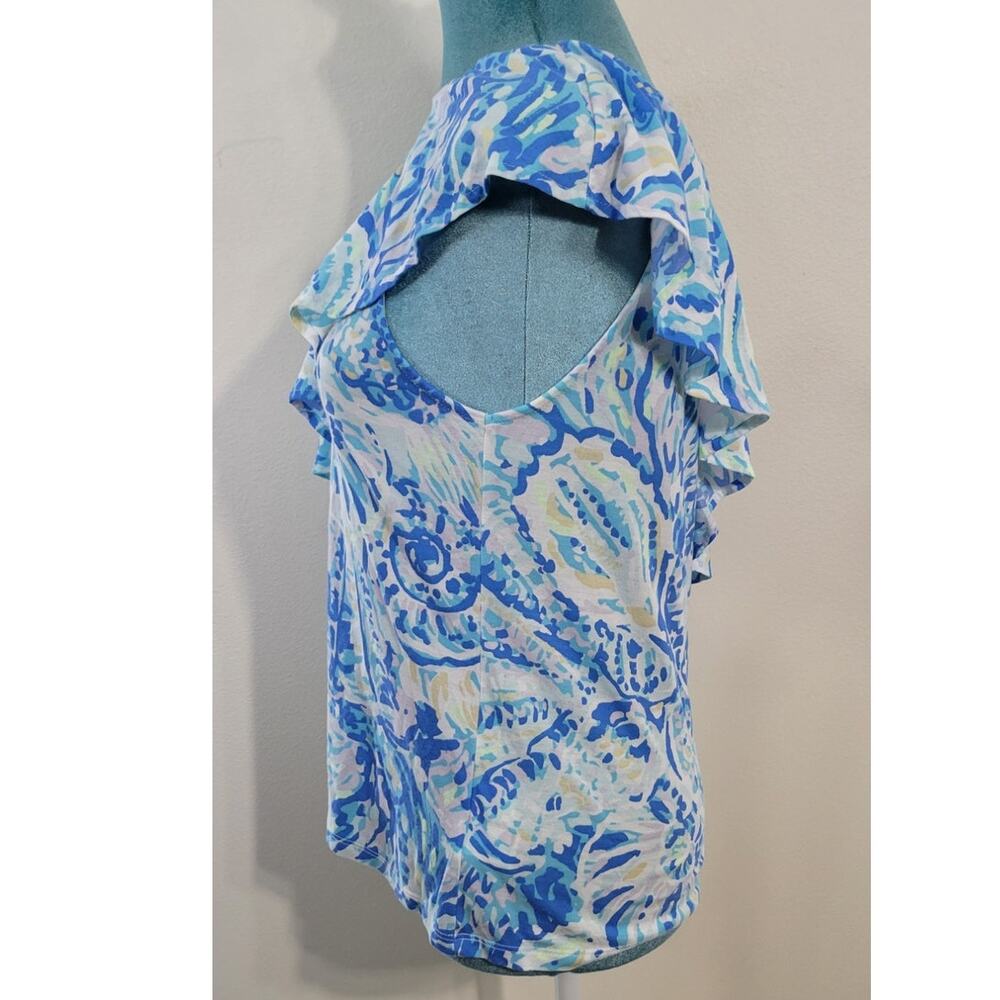 Lilly Pulitzer Shirt Womens X-Small One Shoulder Shirt Shades of Blue Beachy Fun - Picture 6 of 7